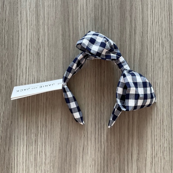 NWT Janie and Jack Gingham Bow Headband Navy One Size - Picture 2 of 5